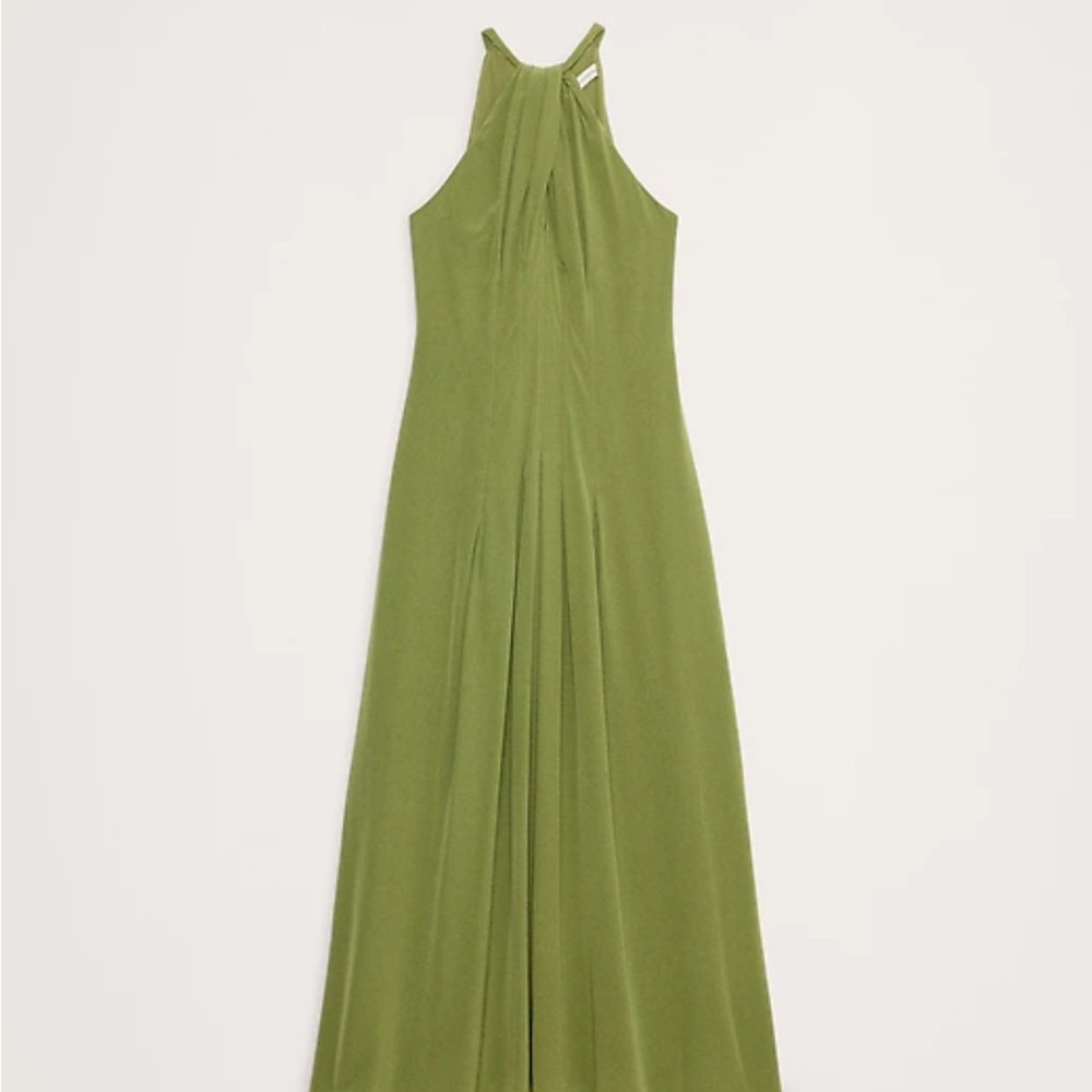 Matte Silk Green Halter Maxi Dress